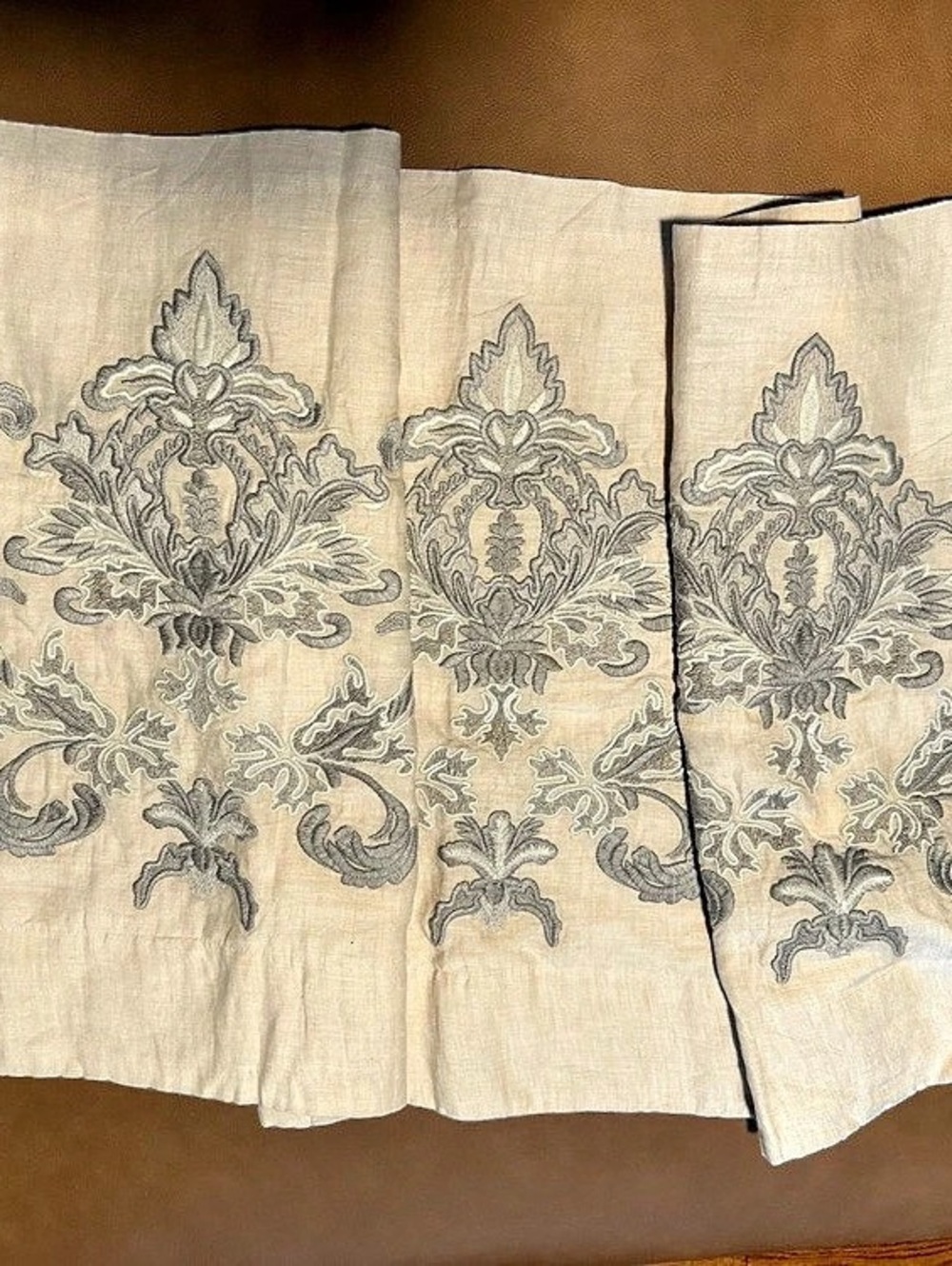 Pure Luxury Linen Floral Linen Curtain Panel in Cream & Gray